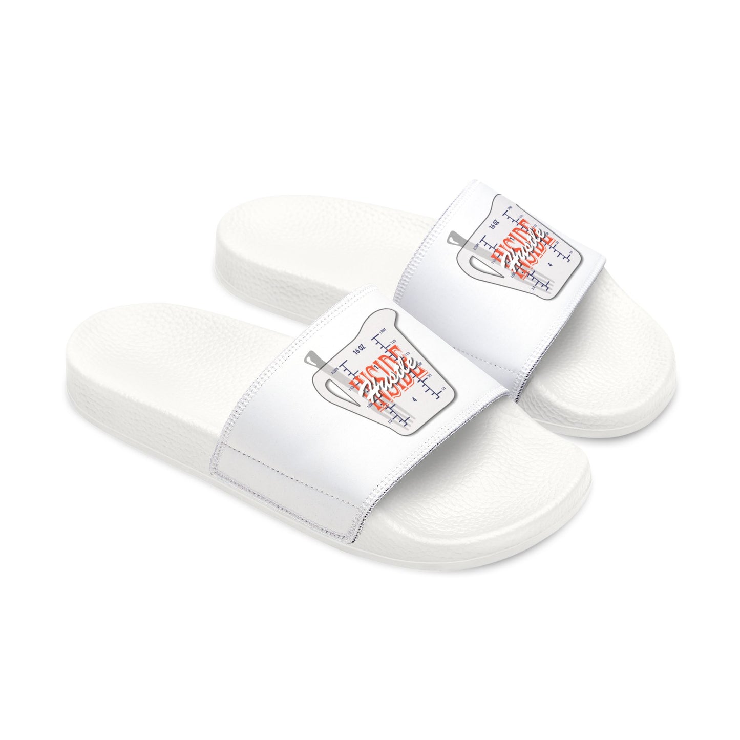 Inside Hustle Cup Logo - Men's Removable-Strap Sandals — White Slide Sandals with Medical IV Drip Graphic