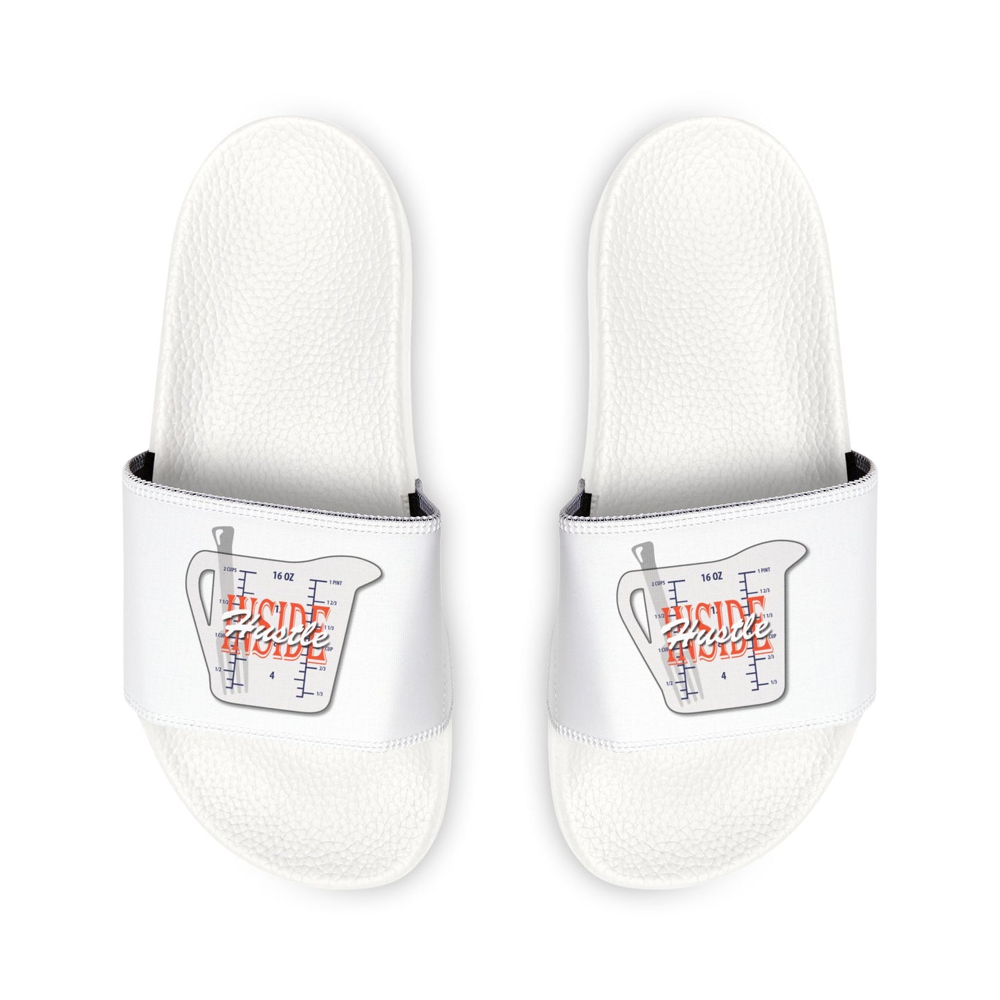 Inside Hustle Cup Logo - Men's Removable-Strap Sandals — White Slide Sandals with Medical IV Drip Graphic