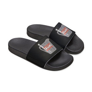 Inside Hustle Cup Logo - Men's Removable-Strap Sandals — White Slide Sandals with Medical IV Drip Graphic