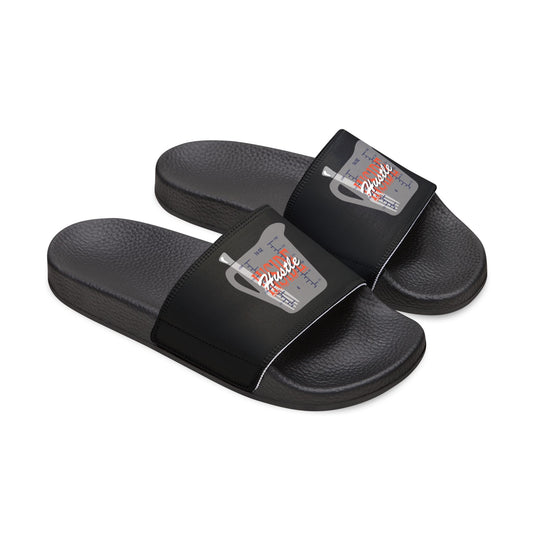 Inside Hustle Cup Logo - Men's Removable-Strap Sandals — White Slide Sandals with Medical IV Drip Graphic