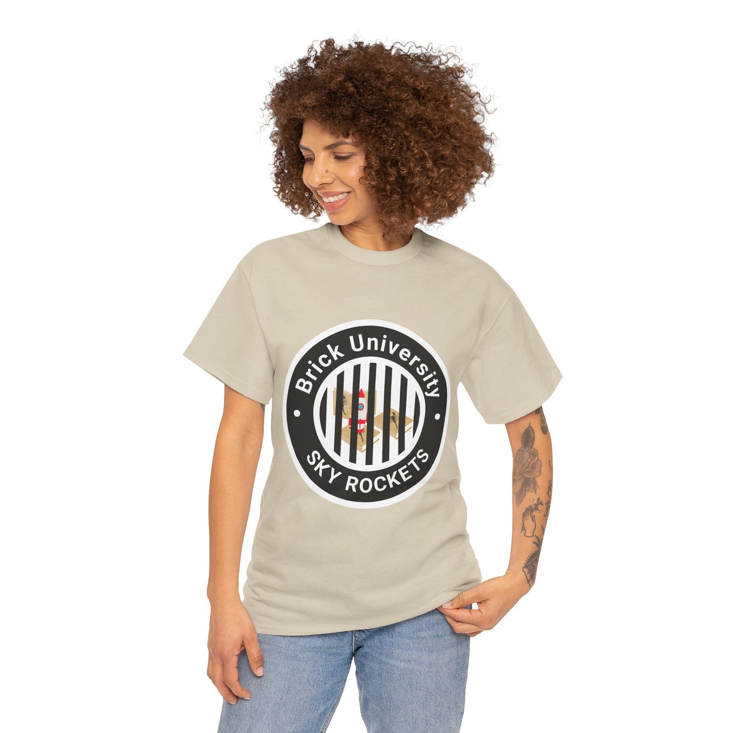 Brick University (Black Design Behind Bars) - Unisex Heavy Cotton Tee