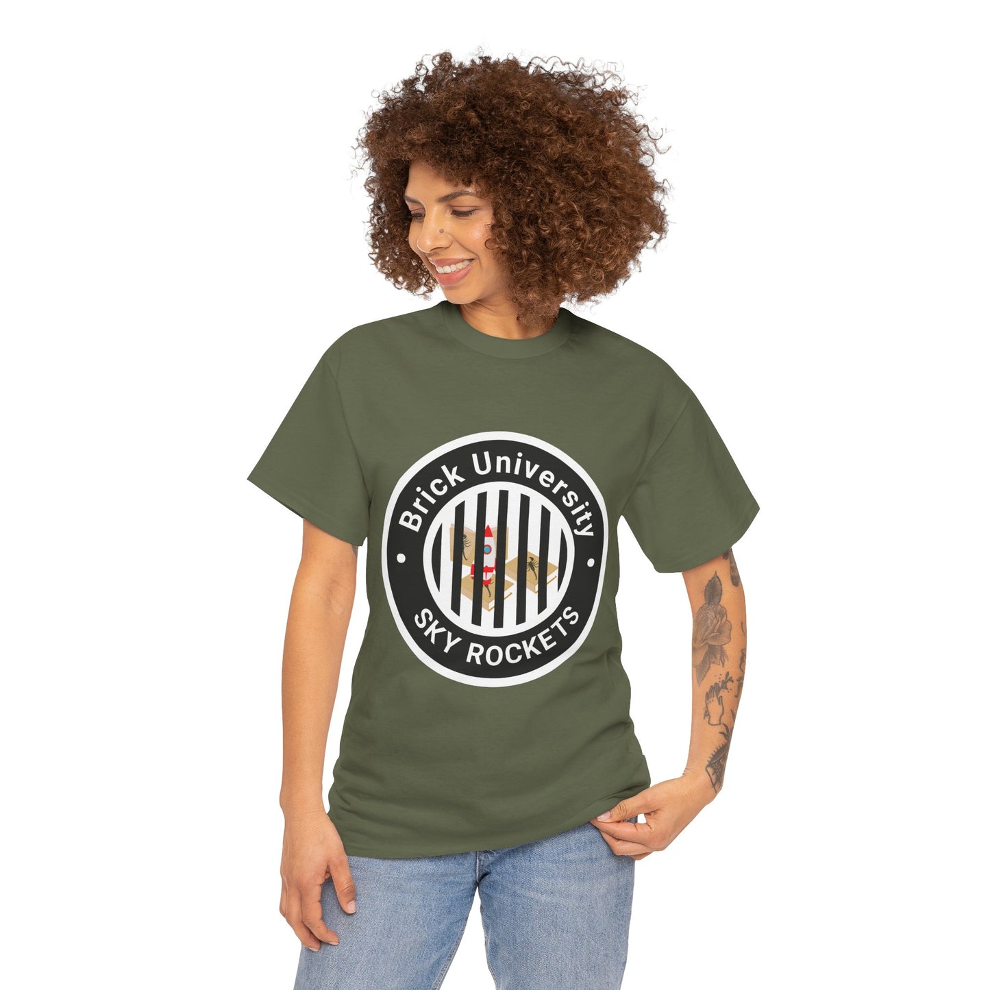 Brick University (Black Design Behind Bars) - Unisex Heavy Cotton Tee