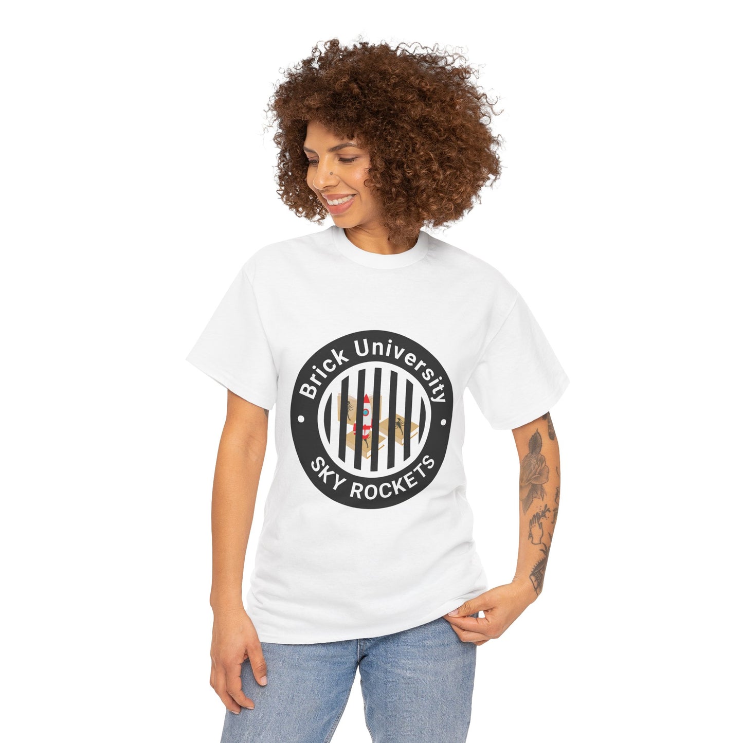 Brick University (Black Design Behind Bars) - Unisex Heavy Cotton Tee