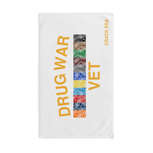 Drug War Vet Hand Towel — Veterans Recovery Tribute Towel with Colorful Bandana Strip (Crack Era)