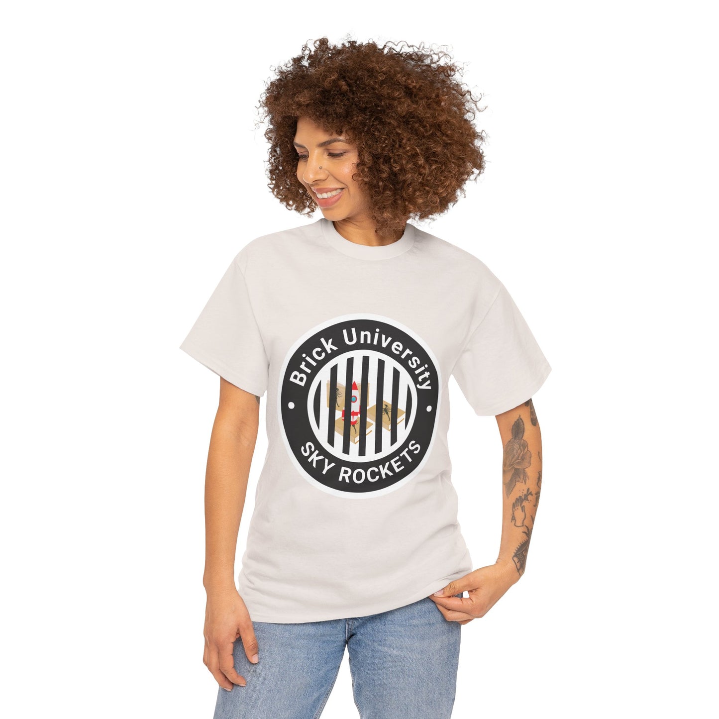 Brick University (Black Design Behind Bars) - Unisex Heavy Cotton Tee