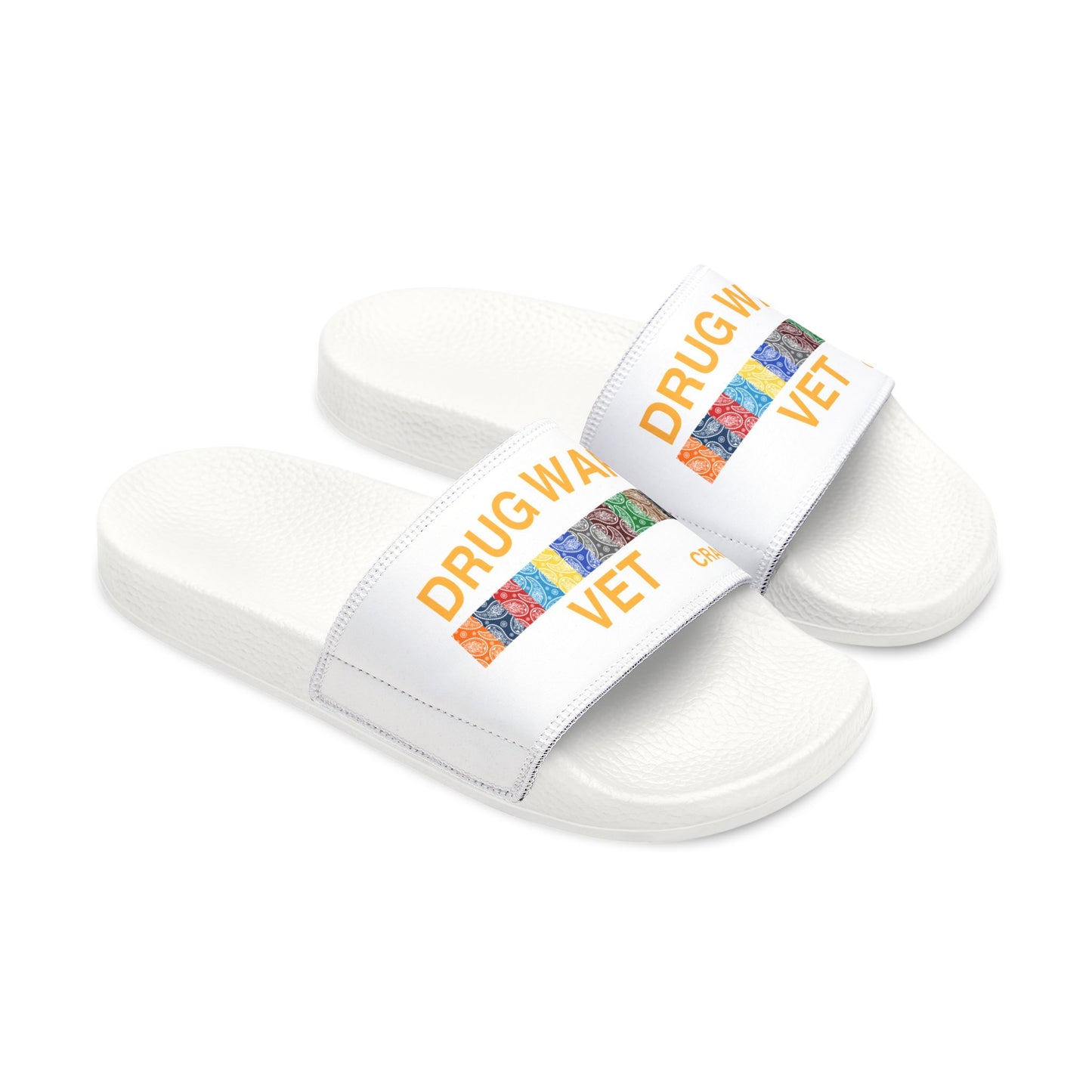 Drug War Vet - Slide Sandals — White Removable‑Strap Slides