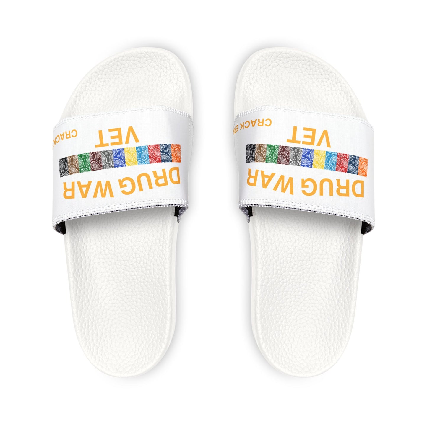 Drug War Vet - Slide Sandals — White Removable‑Strap Slides