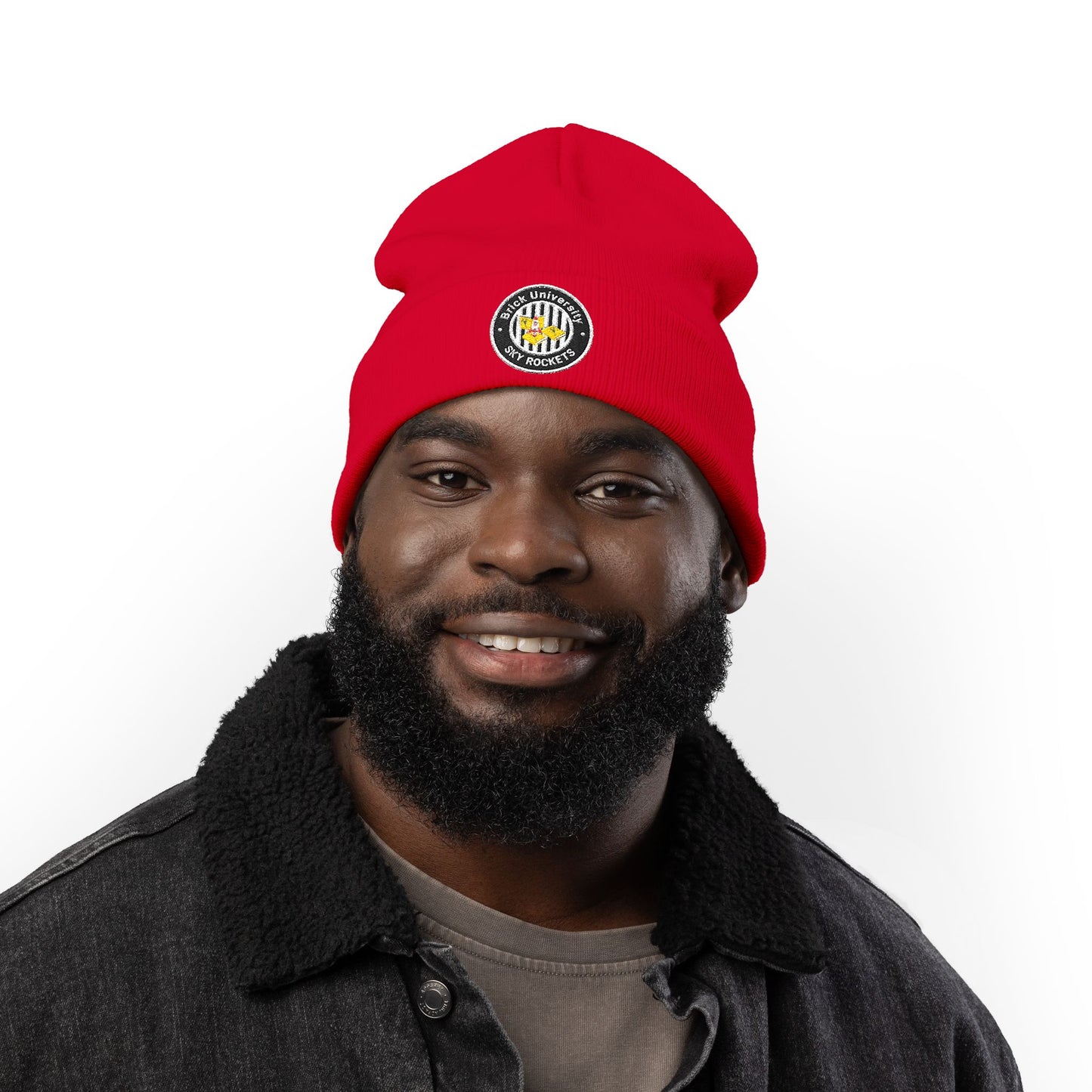 Brick University (Black-outside) Knit Beanie