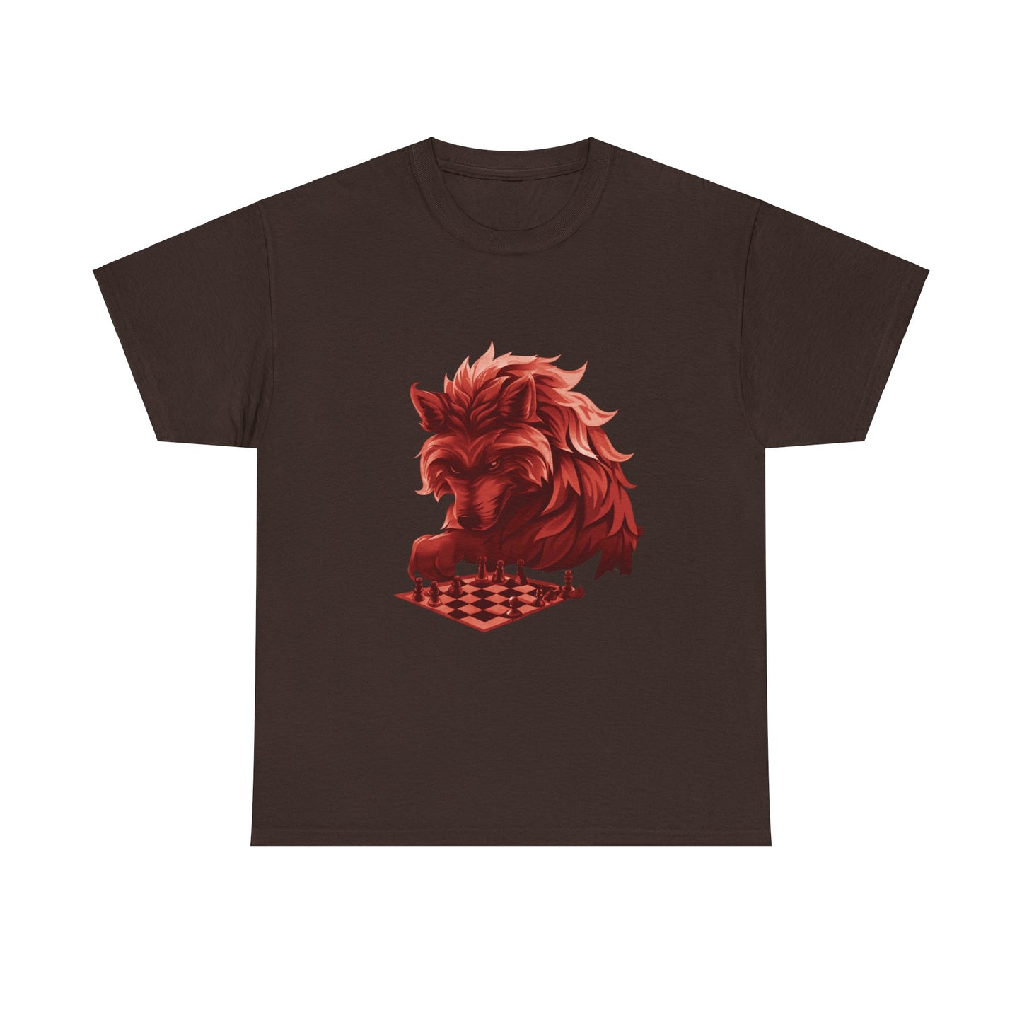 Wolf Playing Chess (Red Team) - Unisex Heavy Cotton Tee
