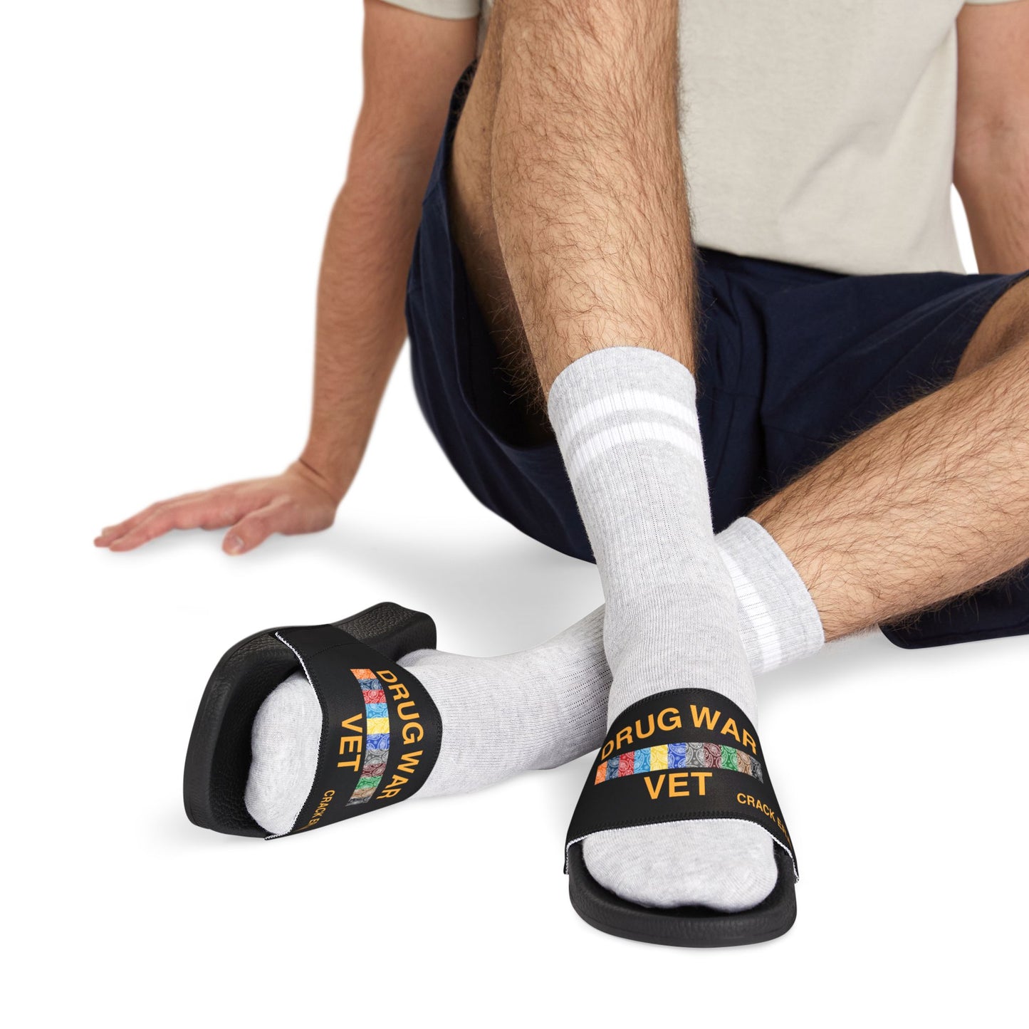 Drug War Vet - Slide Sandals — White Removable‑Strap Slides