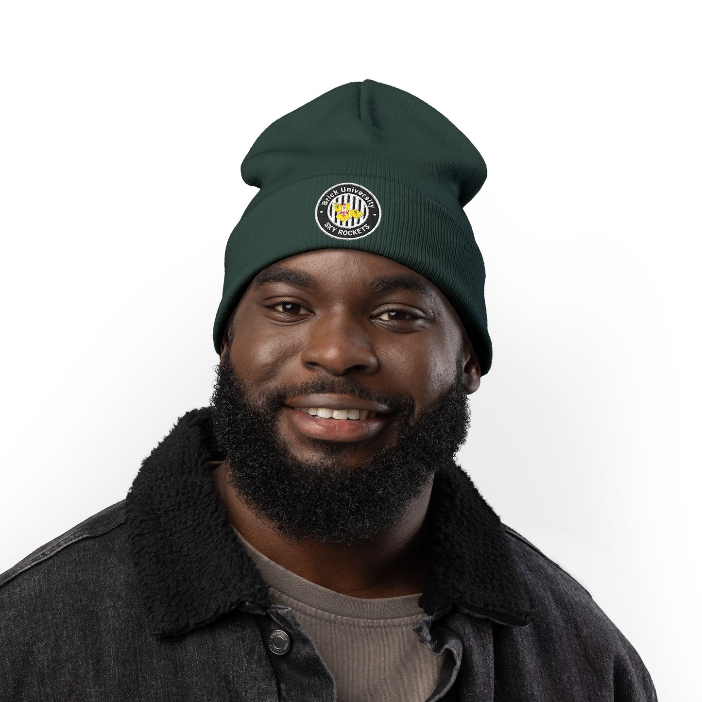 Brick University (Black-outside) Knit Beanie