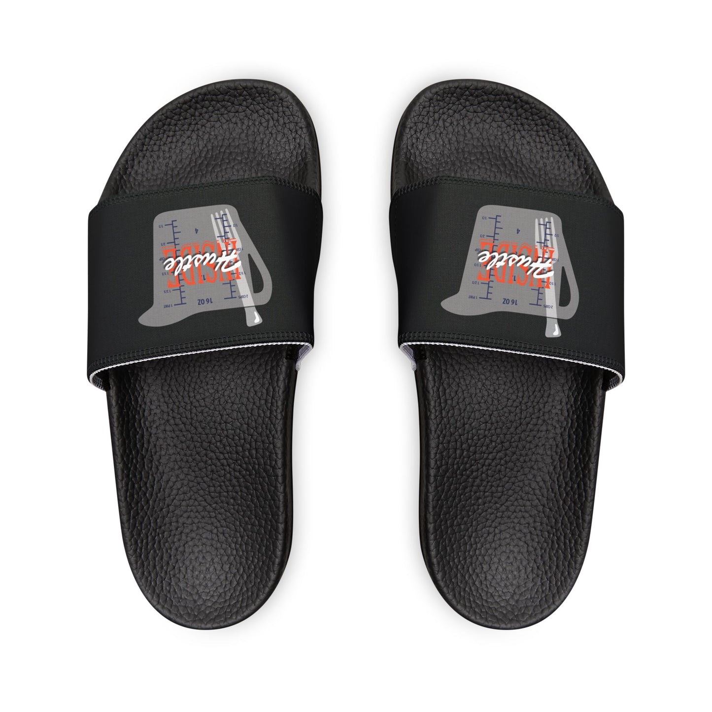 Inside Hustle Cup Logo - Men's Removable-Strap Sandals — White Slide Sandals with Medical IV Drip Graphic