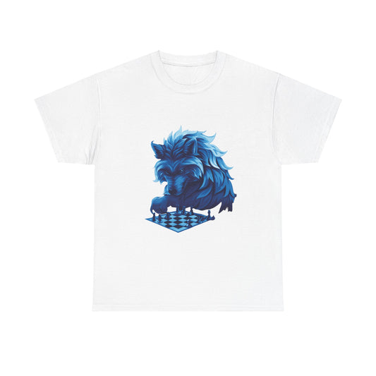 Wolf Playing Chess (Blue Team) - Unisex Heavy Cotton Tee