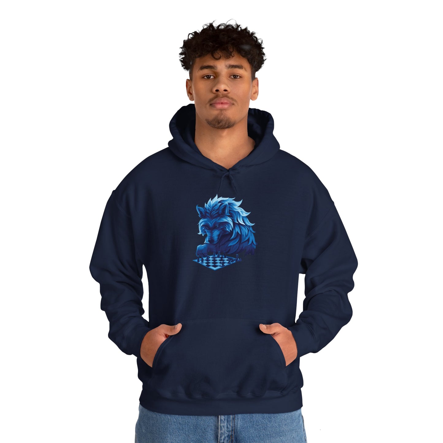 Wolf Playing Chess (Blue Team) - Unisex Heavy Blend™ Hooded Sweatshirt
