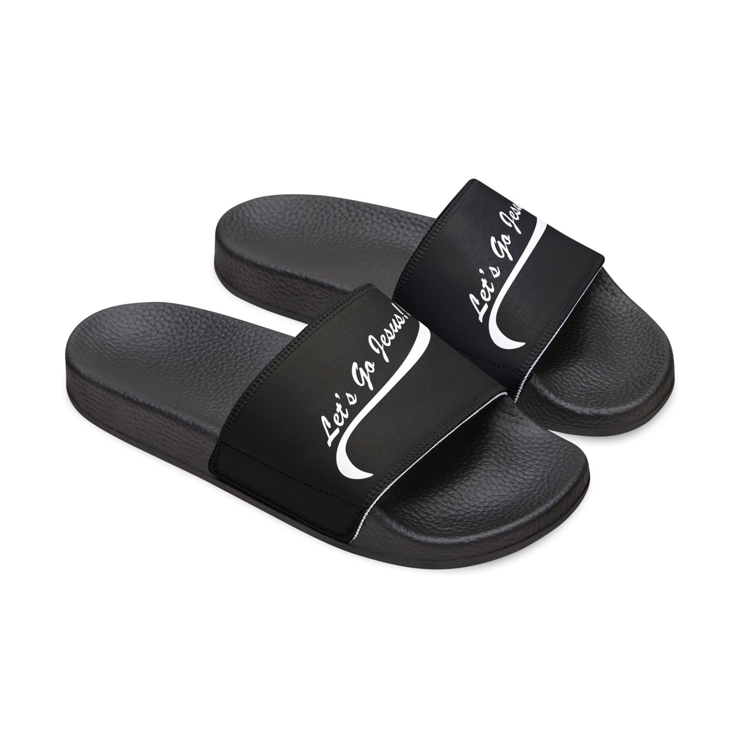 Let's Go Jesus - Slide Sandals — White Removable‑Strap Slides with ‘Let’s Go Journey’ Script