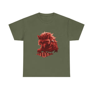 Wolf Playing Chess (Red Team) - Unisex Heavy Cotton Tee