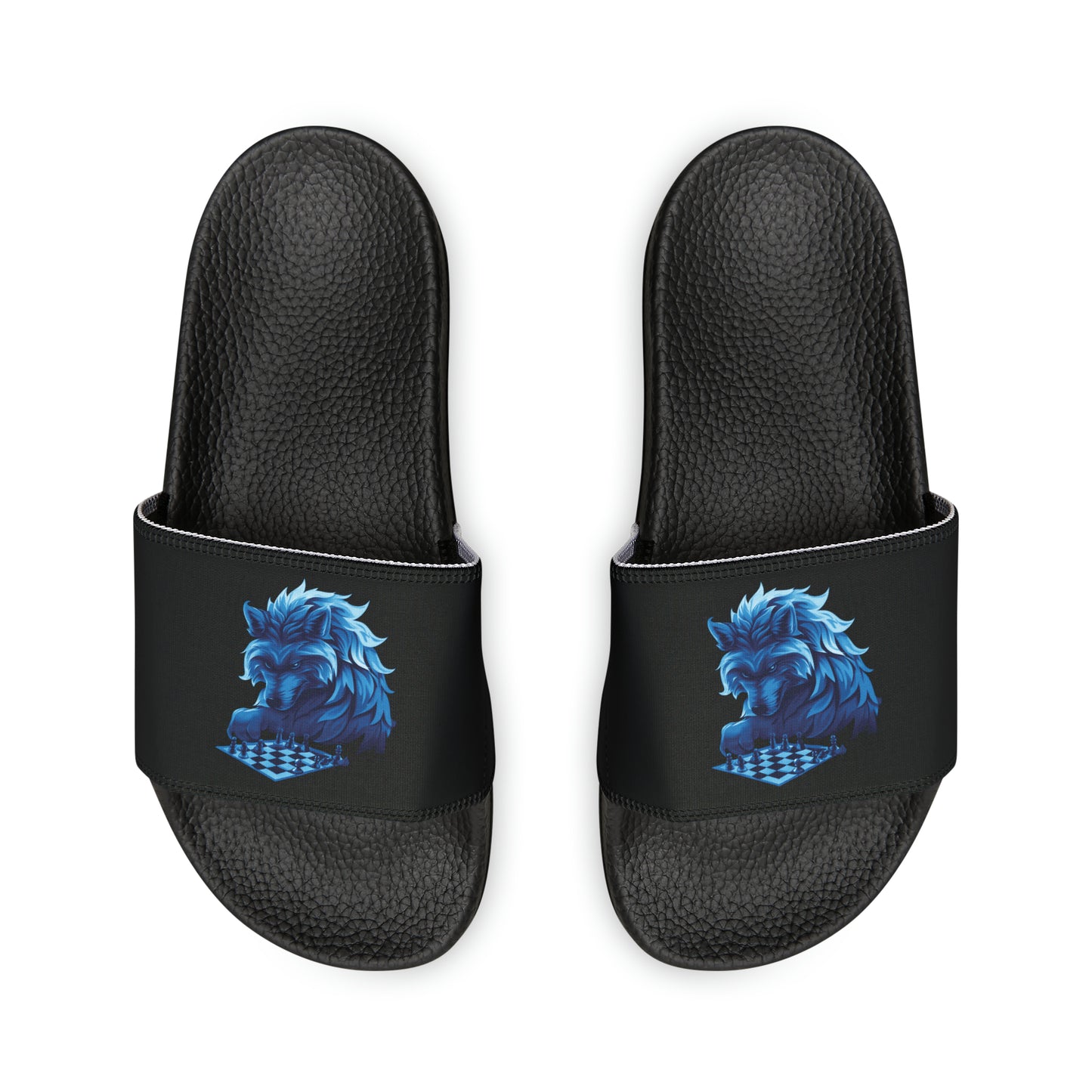 Wolf Playing Chess (Blue Team) - Women's Slide Sandals
