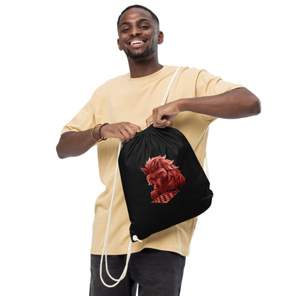 Wolf Playing Chess (Red Team) - Organic cotton drawstring bag
