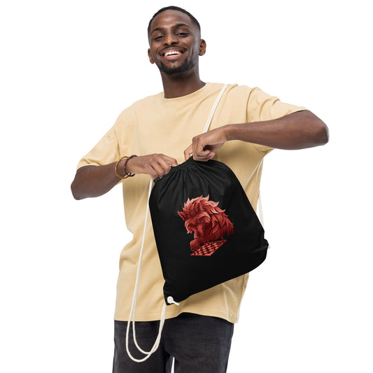 Wolf Playing Chess (Red Team) - Organic cotton drawstring bag